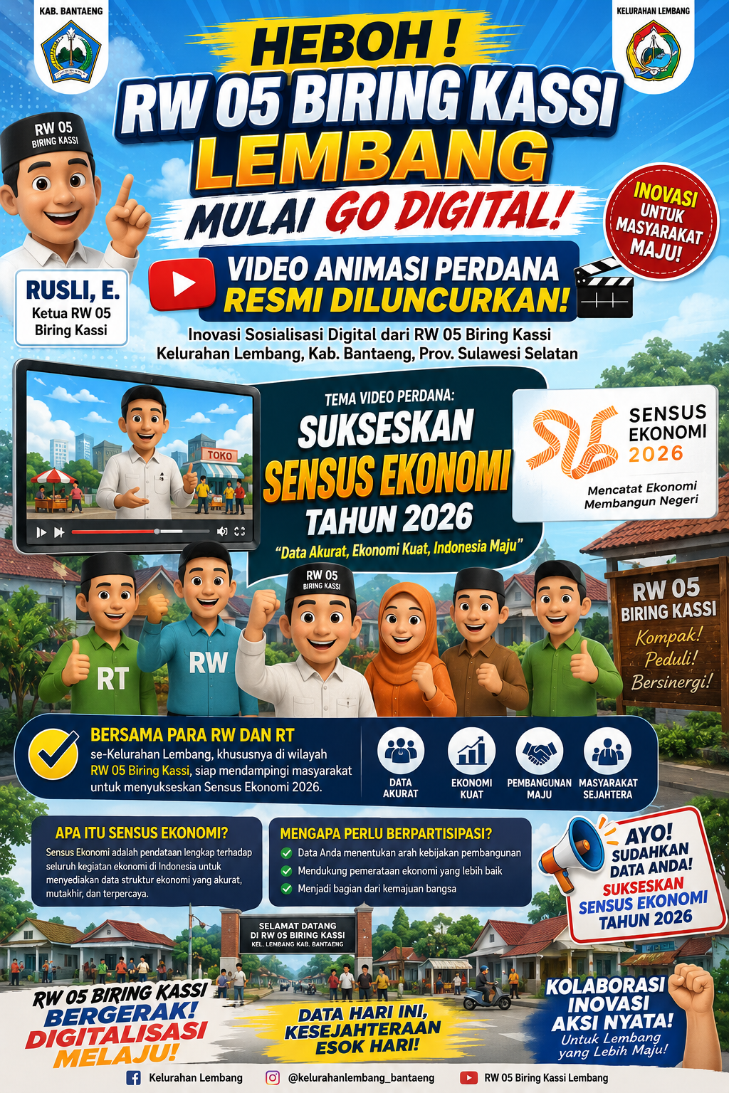 🎬 HEBOH! RW 05 BIRING KASSI LEMBANG MULAI GO DIGITAL, VIDEO ANIMASI SENSUS EKONOMI 2026 RESMI DILUNCURKAN!